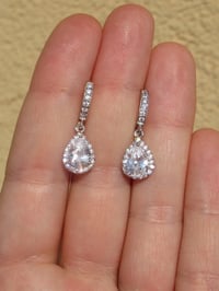 Image 4 of Kate Middleton Princess of Wales Duchess Cambridge Inspired Replikate Teardrop Crystal Hoop Earrings