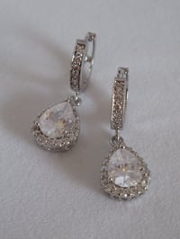 Image 2 of Kate Middleton Princess of Wales Duchess Cambridge Inspired Replikate Teardrop Crystal Hoop Earrings