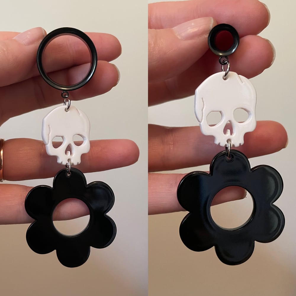 Image of Flower Skull Tunnel Dangles (sizes 2g-2")