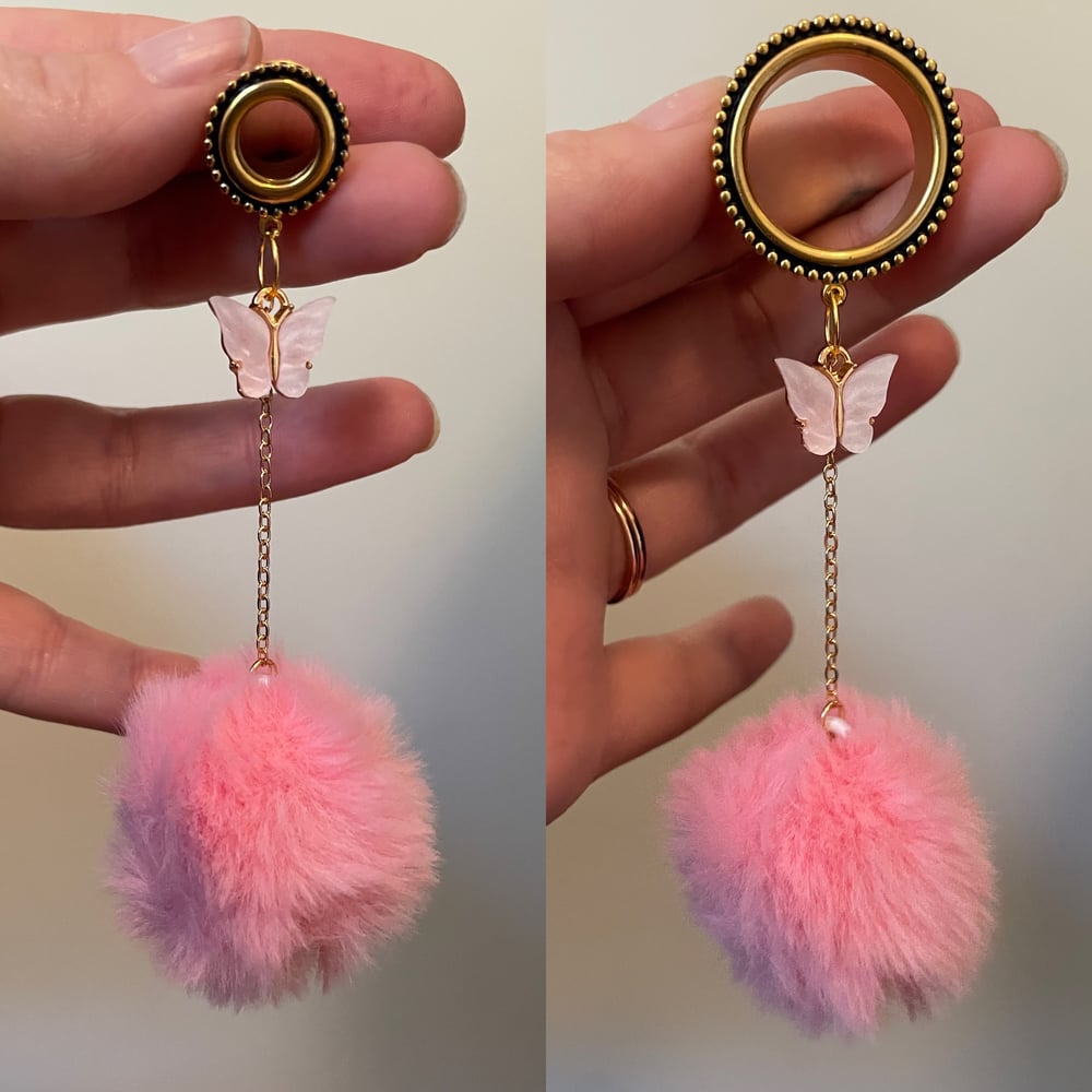 Image of Pink Puff Butterfly Tunnel Dangles (sizes 2g-1")