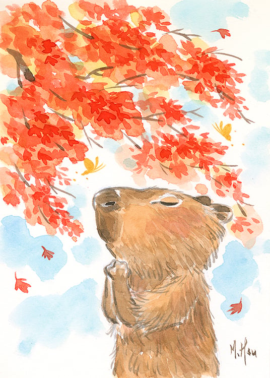 Maple Wishes - Capybara 1/1 original painting