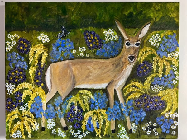 Image of Deer in the meadow. Original oil painting.
