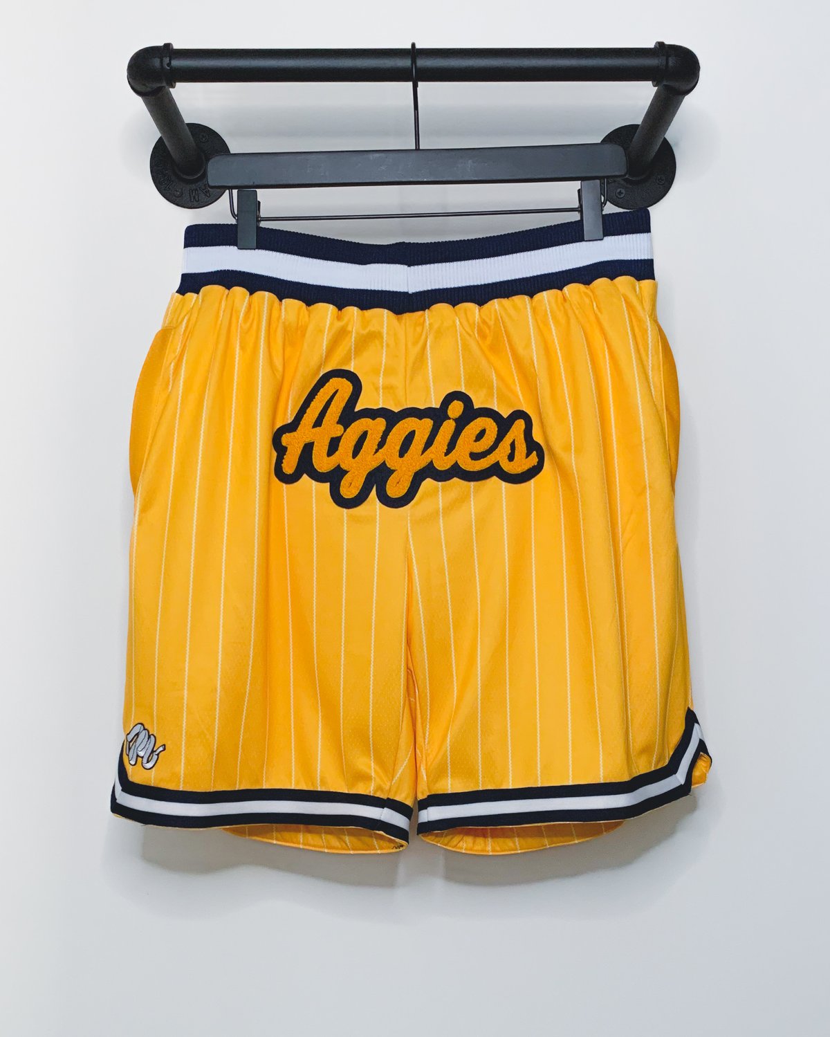 Image of Aggies Mesh Shorts-Gold/White Pinstripes
