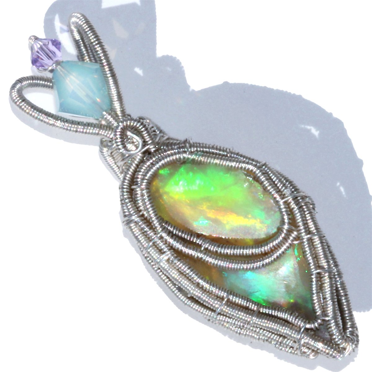Ethiopian Opal Woven Wire Wrapped Pendant