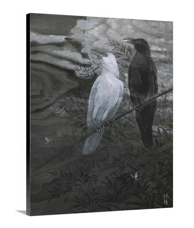 'Crows and Silver Moon' Artist-Embellished LTD Canvas Print