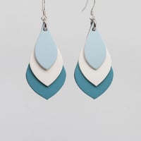 Image 1 of Australian leather teardrop earrings - Powder blue, white, blue [TBL-042]