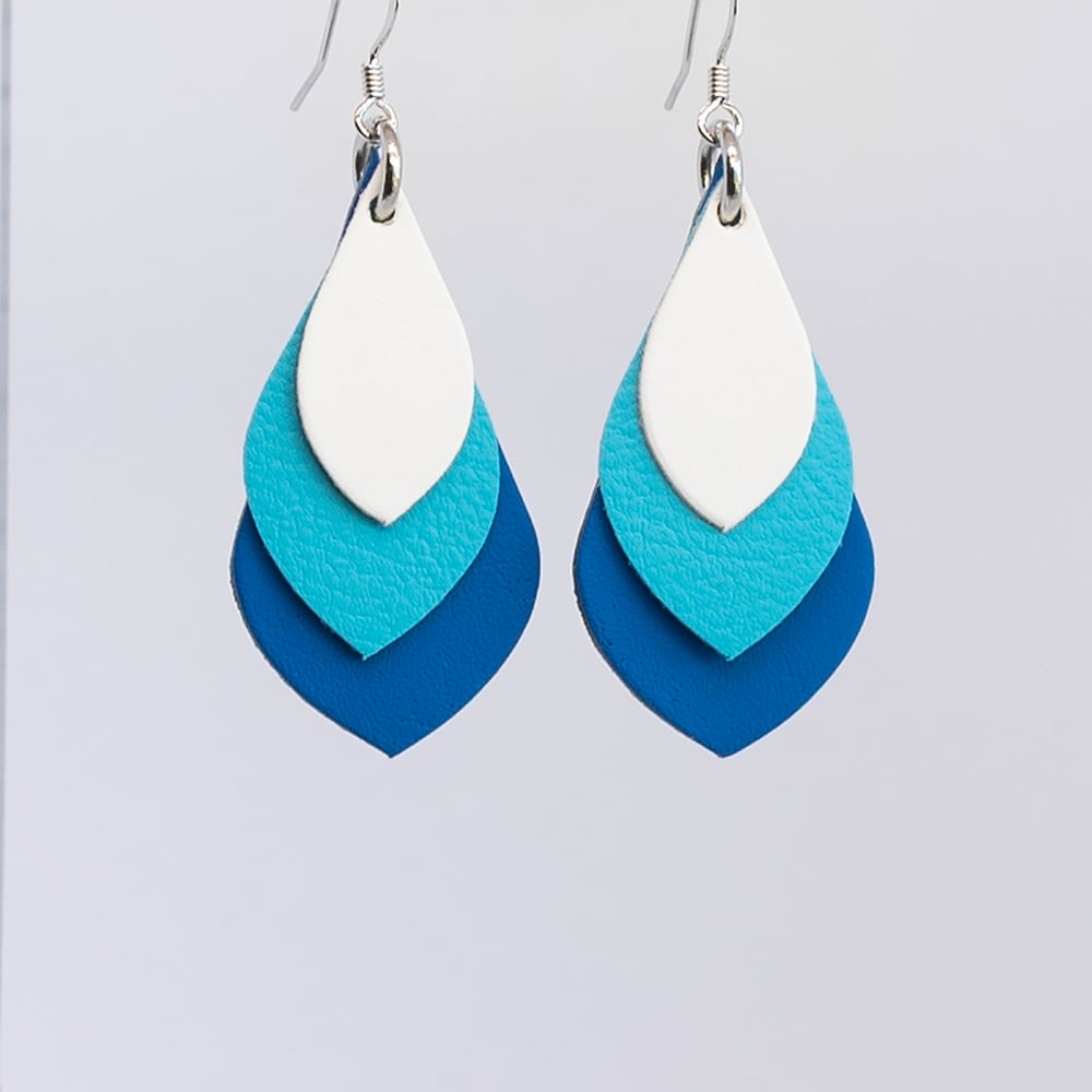 Image of Australian leather teardrop earrings - White, turquoise blue, cobalt [TBL-024]