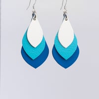 Image 1 of Australian leather teardrop earrings - White, turquoise blue, cobalt [TBL-024]