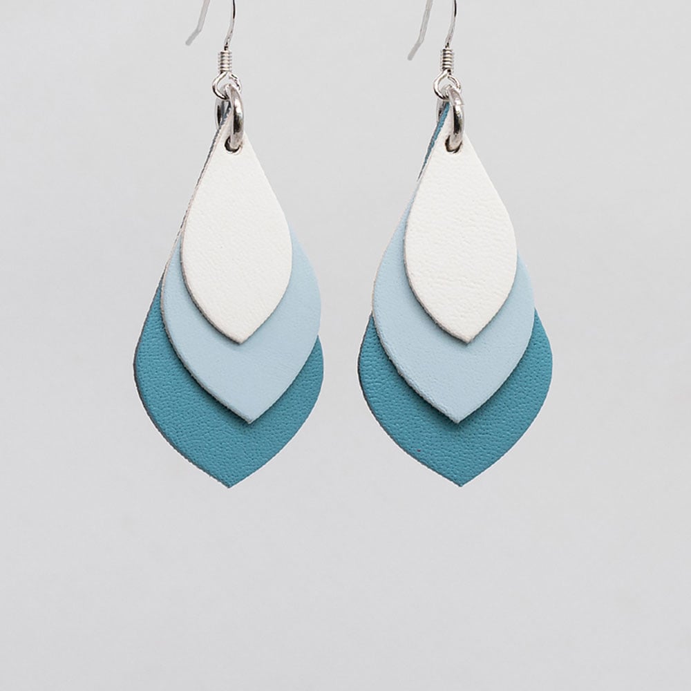 Image of Australian leather teardrop earrings - White, powder blue, blue [TBL-014]