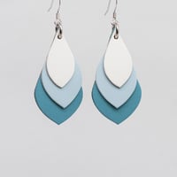 Image 1 of Australian leather teardrop earrings - White, powder blue, blue [TBL-014]