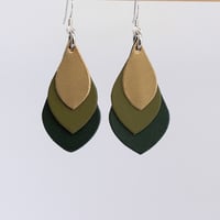 Australian leather teardrop earrings - Matte gold, olive, forest green [TGG-080]