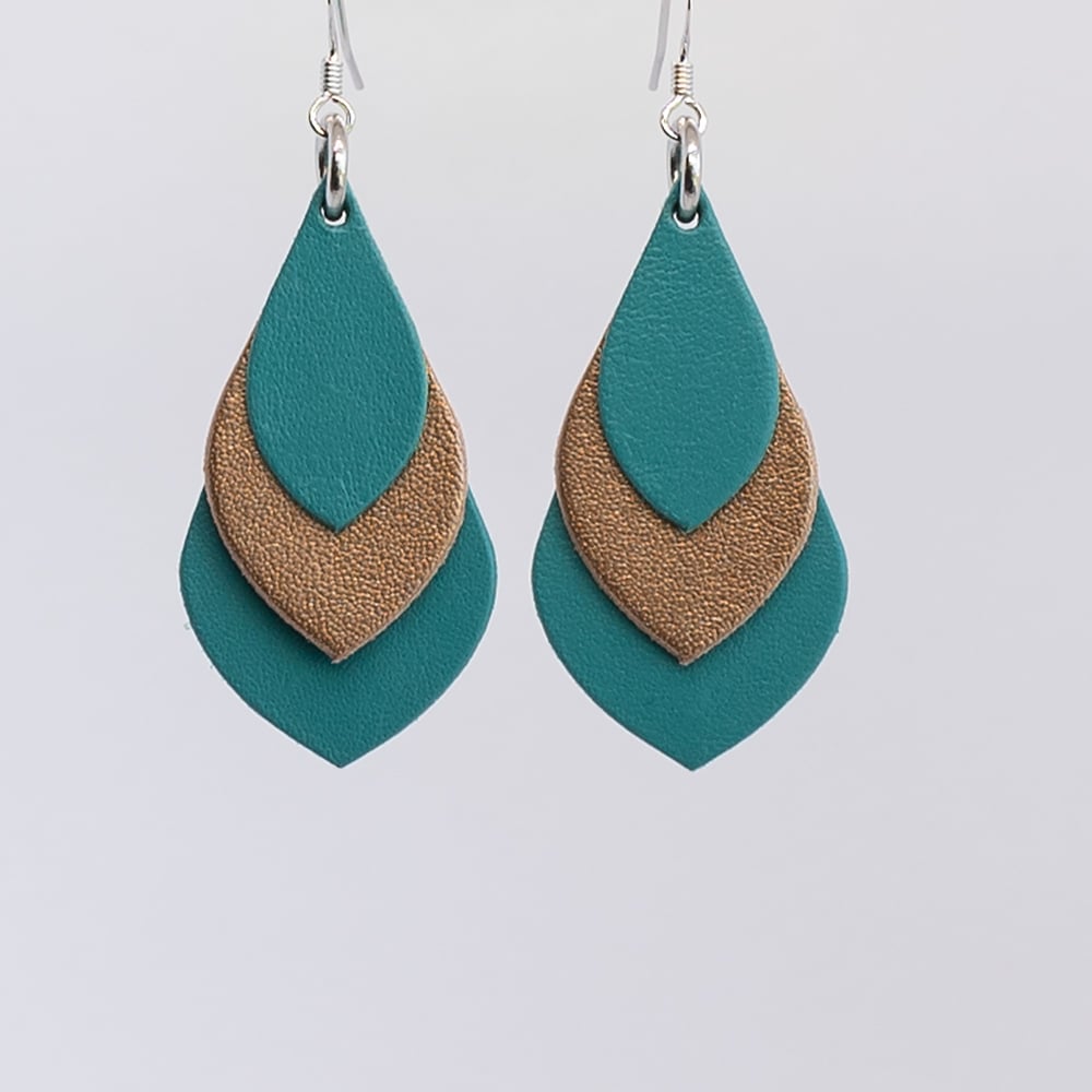 Teal on sale leather earrings