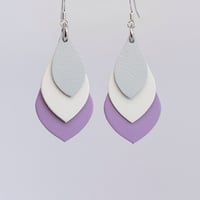 Image 1 of Australian leather teardrop earrings - Soft grey, white, lilac [TPG-072]