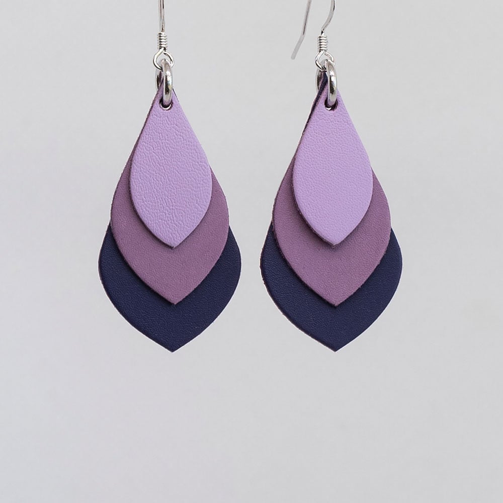 Image of Australian leather teardrop earrings - Lilac, violet, dark purple [TPP-070]