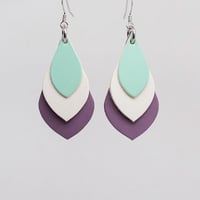 Image 1 of Australian leather teardrop earrings - Mint, white, purple [TPP-034]