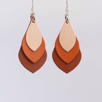 Image 1 of Australian leather teardrop earrings - Beige, warm orange, saddle tan [TOR-020]