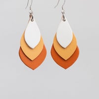 Image 1 of Australian leather teardrop earrings - White, soft apricot, warm orange [TOR-028]