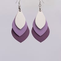 Image 1 of Australian leather teardrop earrings - White, lilac, purple [TPP-022]