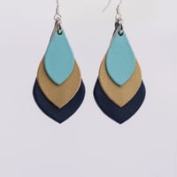 Image 1 of Australian leather teardrop earrings - Blue, matte gold, dark navy [TMB-030]