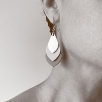 Image 2 of Australian leather teardrop earrings - Warm orange, matte gold, orange shimmer [TOG-064]