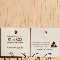 Image 3 of Australian leather teardrop earrings - Soft portobello, matte gold, olive [TGG-067]