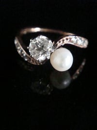 Image 1 of FRENCH EDWARDIAN 18CT ROSE GOLD NATURAL PEARL OLD CUT DIAMOND TOI ET MOI RING