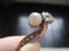 FRENCH EDWARDIAN 18CT ROSE GOLD NATURAL PEARL OLD CUT DIAMOND TOI ET MOI RING