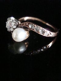 Image 2 of FRENCH EDWARDIAN 18CT ROSE GOLD NATURAL PEARL OLD CUT DIAMOND TOI ET MOI RING