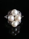 FRENCH EDWARDIAN 18CT WHITE GOLD CULTURED PEARL AND ROSE CUT DIAMOND RING
