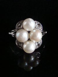 Image 1 of FRENCH EDWARDIAN 18CT WHITE GOLD CULTURED PEARL AND ROSE CUT DIAMOND RING
