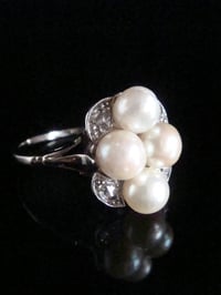 Image 3 of FRENCH EDWARDIAN 18CT WHITE GOLD CULTURED PEARL AND ROSE CUT DIAMOND RING