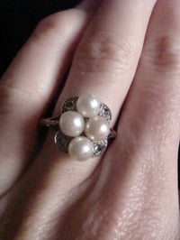 Image 4 of FRENCH EDWARDIAN 18CT WHITE GOLD CULTURED PEARL AND ROSE CUT DIAMOND RING