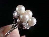 Image 5 of FRENCH EDWARDIAN 18CT WHITE GOLD CULTURED PEARL AND ROSE CUT DIAMOND RING
