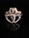 Victorian 18ct yellow gold rose cut diamond pearl double heart sweetheart ring