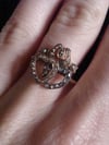 Victorian 18ct yellow gold rose cut diamond pearl double heart sweetheart ring