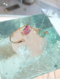 Image 2 of 14k solid gold emerald, pink sapphire with diamond open ring 