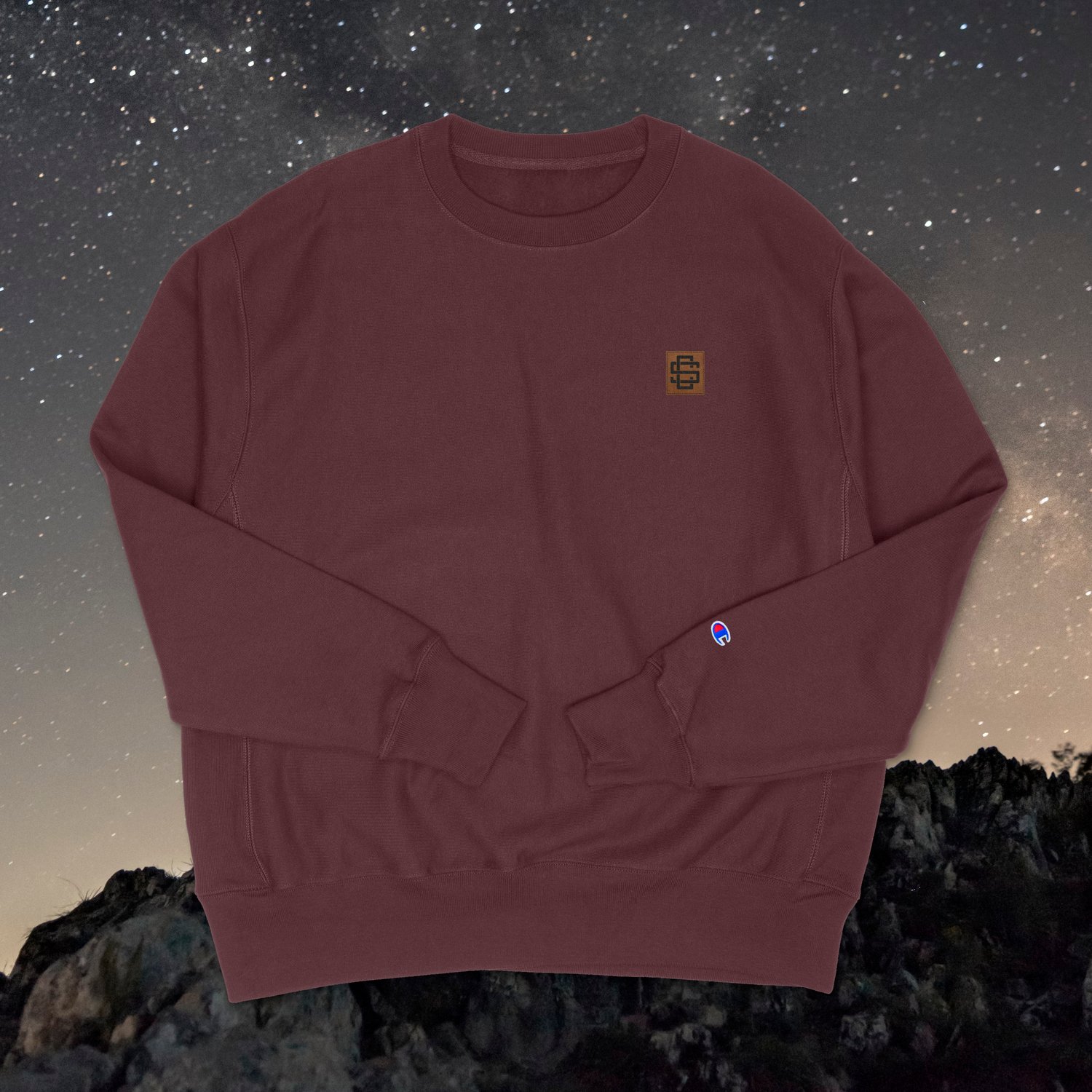 Maroon Champion Crewneck with Leather SC Patch