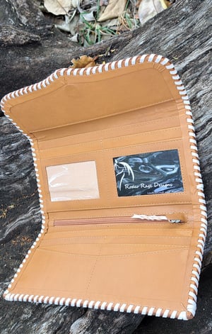 Image of Cowhide purse with White Lacing 