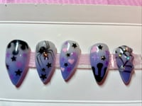 Image 2 of CUTE HALLOWEEN  SPIDER& WEB ACRYLIC VALENTINO GLOW N DARK  PRESS ONS 