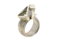 Image 2 of Strata ring,  Rutile Quartz  in silver interlaced with cube and octahedron