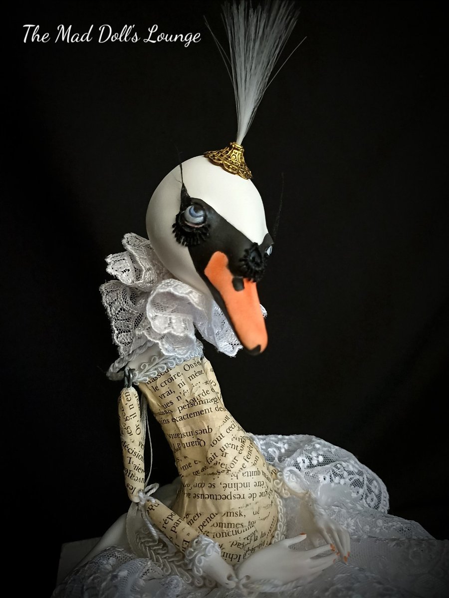 Image of OOAK art doll Swan Bride - Ribbon jointed Anthropomorphic swan art doll 16.5" long
