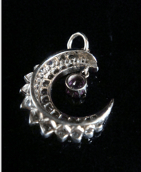 Image 2 of Victorian 18ct yellow gold Platinum Ruby and Diamond Crescent pendant