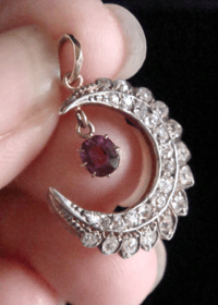 Image 4 of Victorian 18ct yellow gold Platinum Ruby and Diamond Crescent pendant