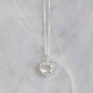 Image of Crystal Heart x Clear Quartz heart shape diamond cut silver necklace