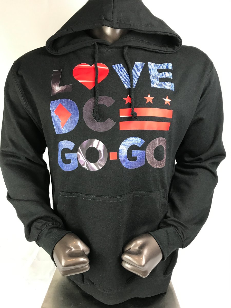 Image of Love DC GoGo Black Jean & Leather Pattern Hoodie
