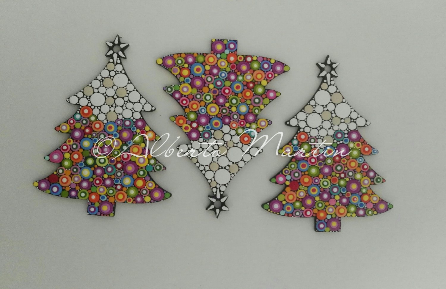 Image of (Number 45). New Christmas tree ornaments - Dot art Christmas decor. Set of 3.