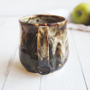 Image of Handmade Pottery Mug in Brown, Black and Melting Marshmallow Glazes, 16 Ounce Coffee Cup Made in USA