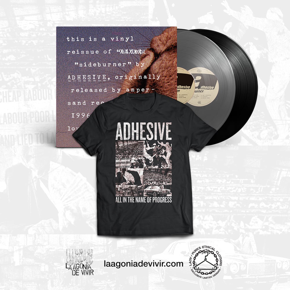 Image of ADHESIVE "sideburner" BUNDLE (Sideburner Lp + All in the Name of Progress Tshirt)