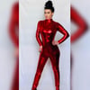 Worn Red Shiny Sexy Metallic Jumpsuit + Free Signed 8x10 & Kiss Card