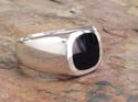 Mens Heavy Sterling Silver Antique Cushion Shape  Black Onyx Ring